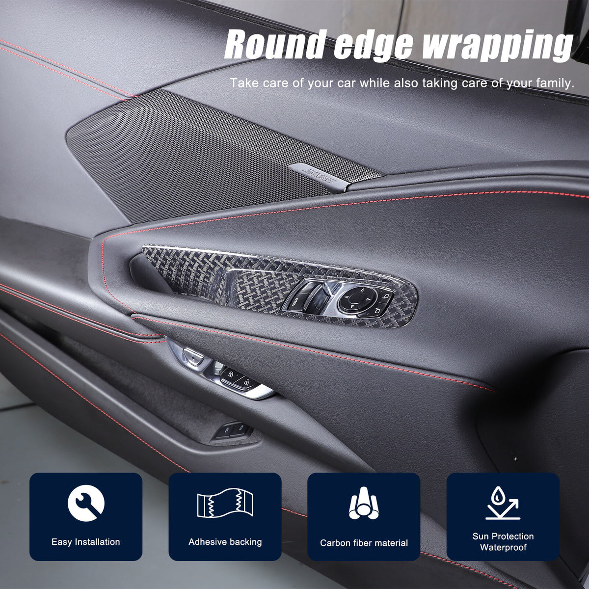 Real Carbon Fiber Window Lift Button Frame Trim For Corvette C8 Coup 2020-2026 17