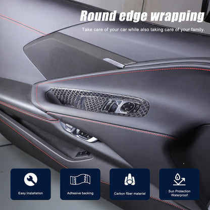 Real Carbon Fiber Window Lift Button Frame Trim For Corvette C8 Coup 2020-2026 17
