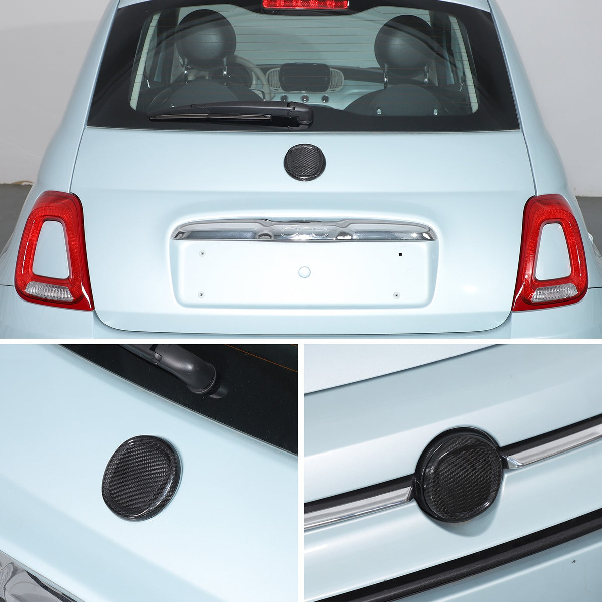 Real Carbon Fiber Front & Rear Emblem Cover Trim For Fiat 500 312 2016+ 5
