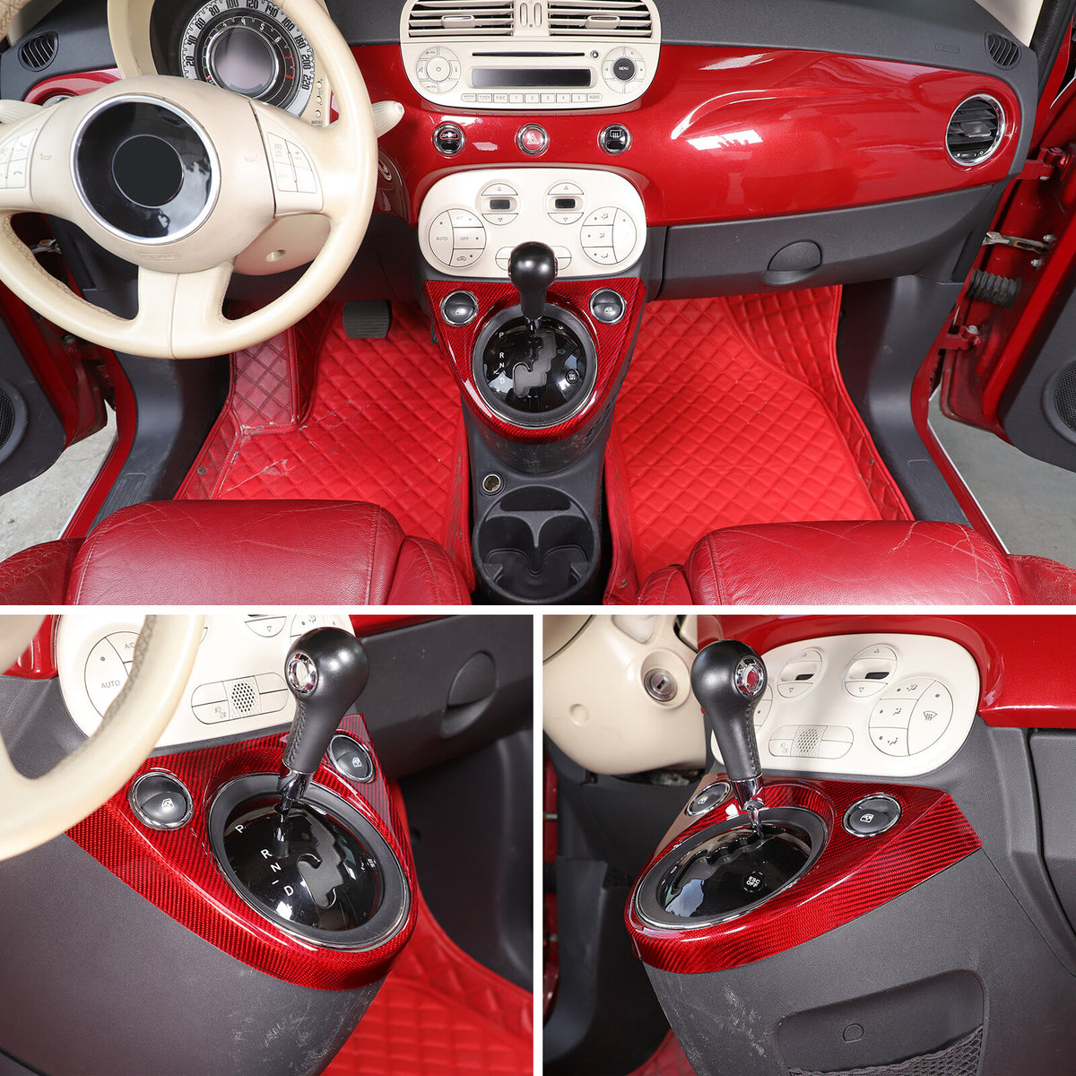 Red Real Carbon Fiber Center Gear Shift Panel Trim For Fiat 500 Abarth 595 10-22 14