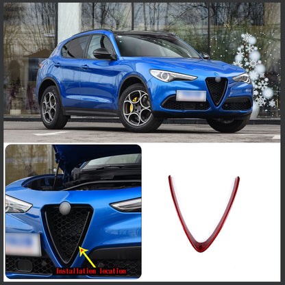Red Carbon Base Front V Shape Grille Cover Trim For Alfa Romeo Stelvio 17-20 US 4