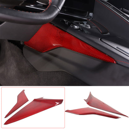 Red Real Carbon Fiber Center Console Side Knee Pad Trim For Corvette C8 2020-25 3