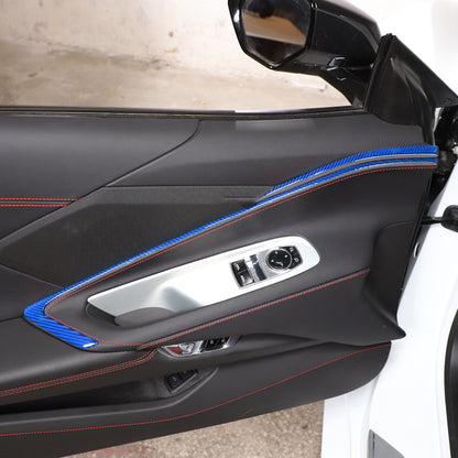 Blue Carbon Fiber Interior Door Panel Trim Sticker Strip For Corvette C8 2020-25 12