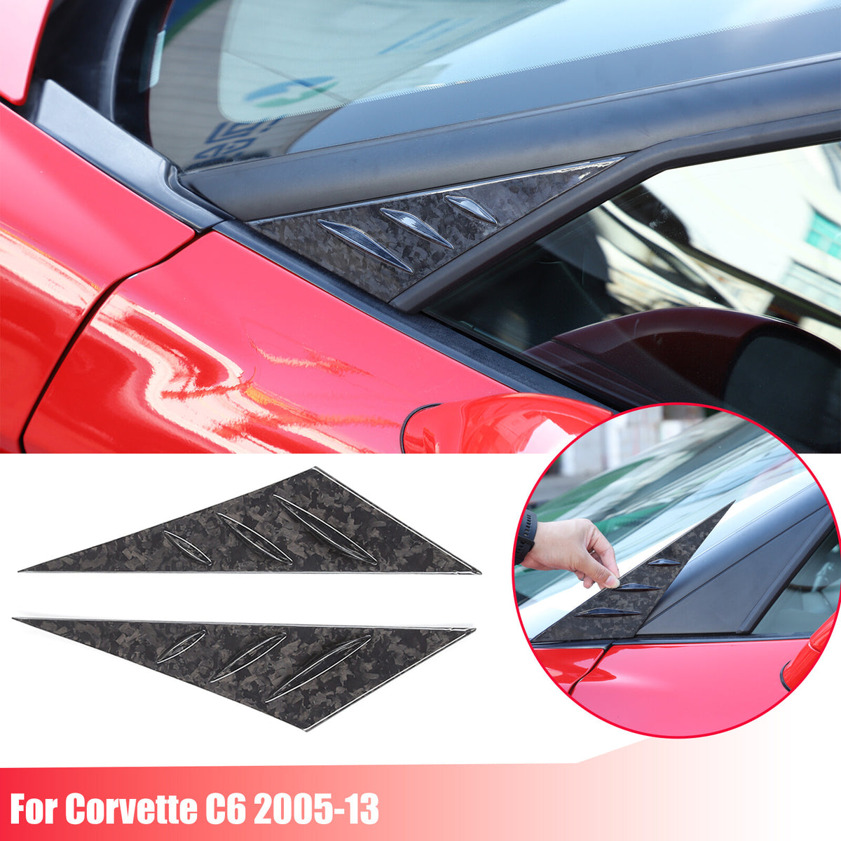 Forged Carbon Fiber Window Triangle A-Pillar Cover Trim For Corvette C6 2005-13 1