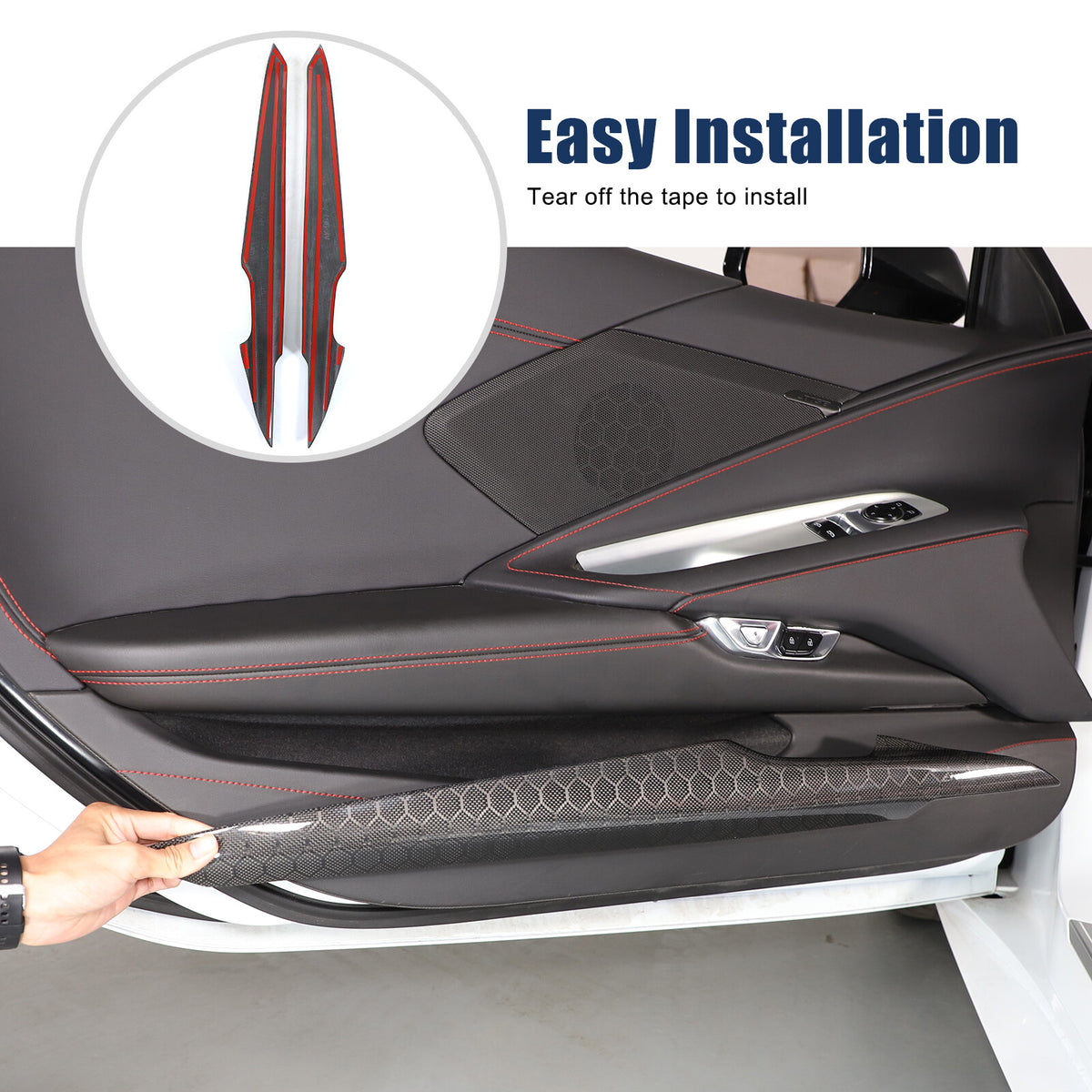 Real Honeycomb Carbon Fiber Interior Inner Door Panel Cover Trim for Corvette C8 3