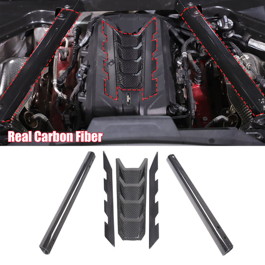 5pcs Real CARBON FIBER Engine Bay Trim Panel Cover Set For Corvette C8 2020-2026 1