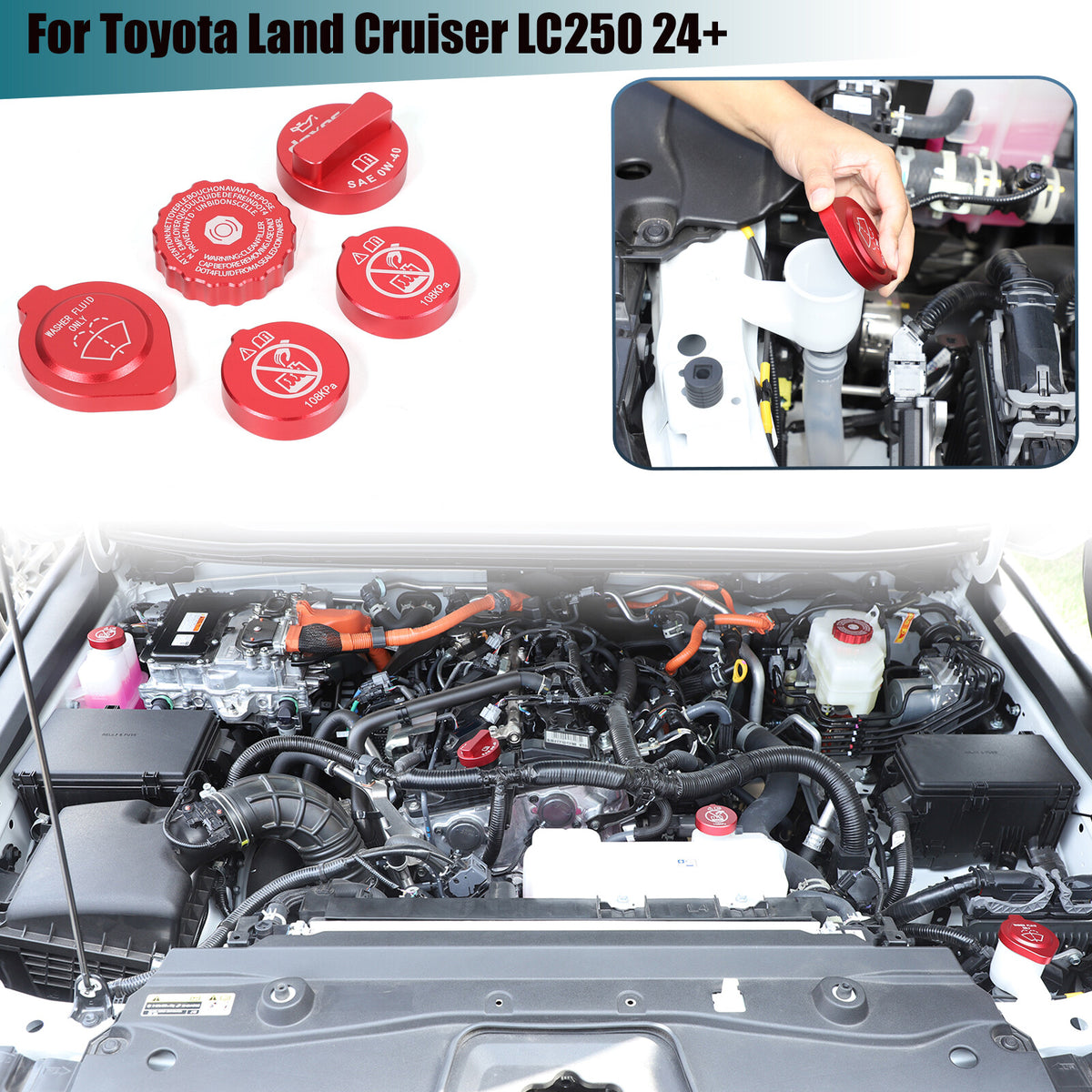 Red Alloy Engine Cabin Fluid Switch Trim Cover For Toyota Land Cruiser LC250 24+ 1