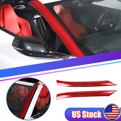 Red Carbon Fiber Exterior A-pillar Trim Cover Fits For Corvette C8 2020-2026 US 1