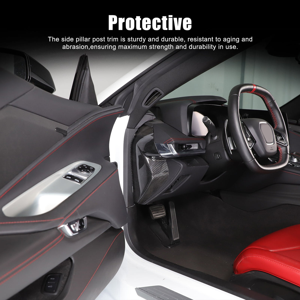 Real Carbon Fiber Interior Door Pillar Trim Cover For Corvette C8 2020+ 7