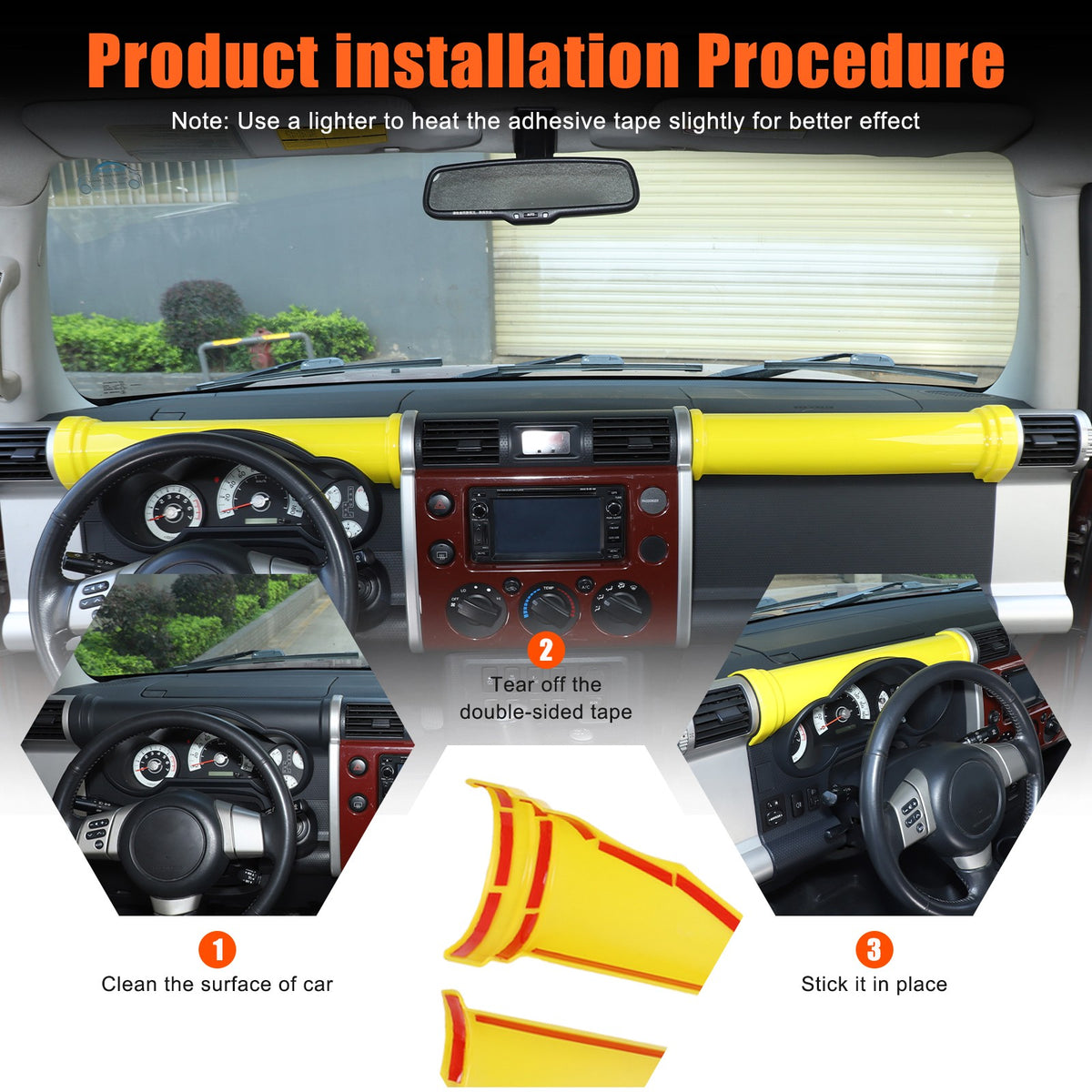 ABS Yellow Center Dashboard Panel Trim Strip For Toyota FJ Cruiser 2007-2021 24