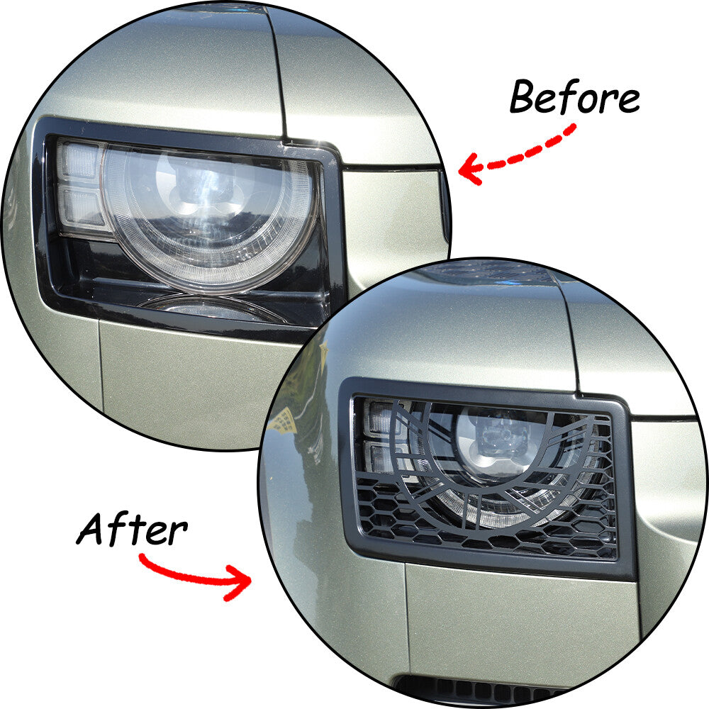 Black Metal Front Head Light Lamp Cover Trim For 2020-2022 Land Rover Defender 11