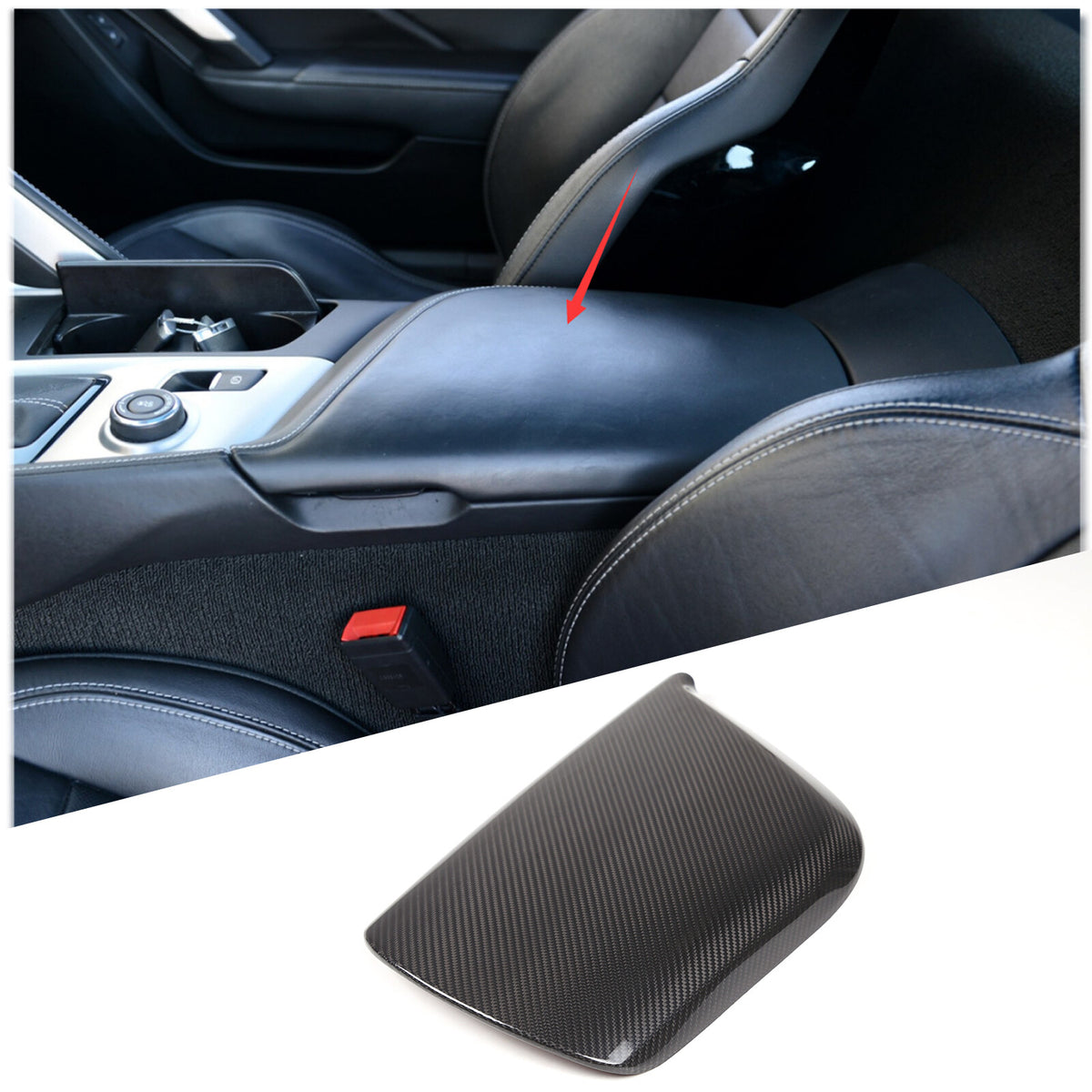 Real Carbon fiber Center Console Armrest Box Cover Trim For Corvette C7 2014-19 3