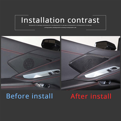 Real Carbon Fiber Side Door Speaker Cover Horn For C8 Corvette 1LT 2020-26 4