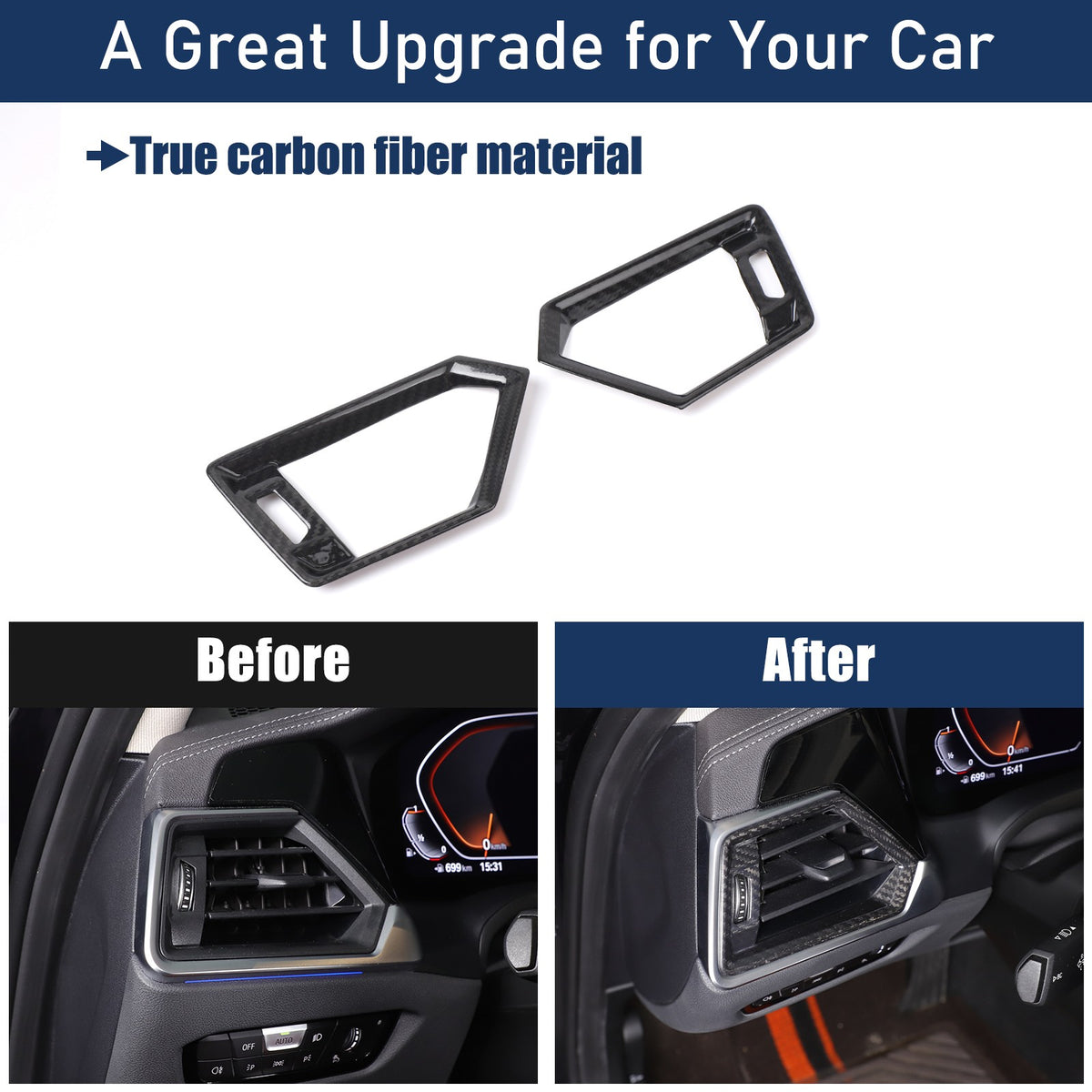 Real Carbon Fiber Side Air Vent Outlet Trim For BMW 3 Series G20 G21 20-22 23