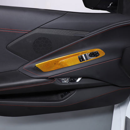 Yellow Carbon Fiber Window Lift Switch Button Trim For Corvette C8 Coupe 2020-26 4