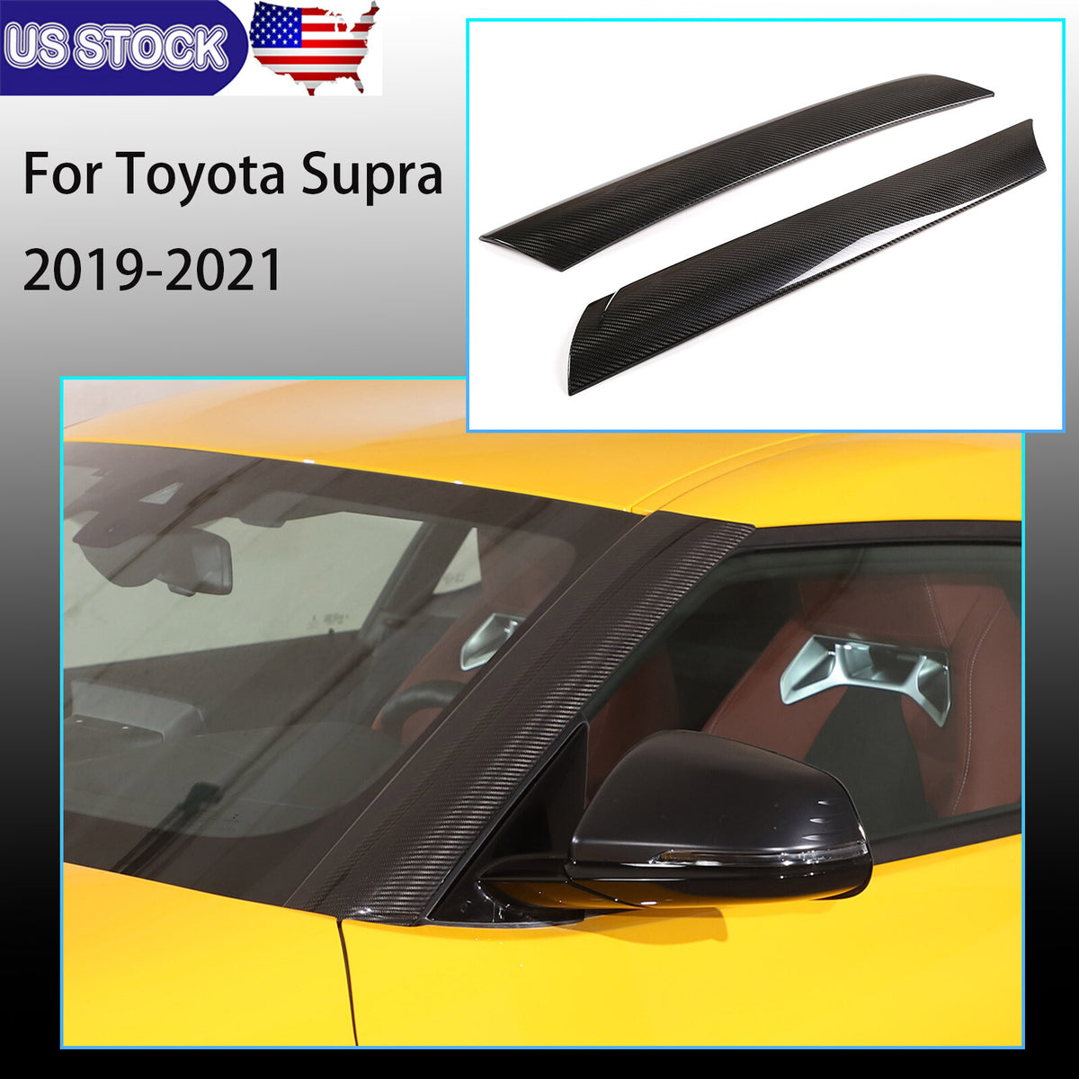 Car Exterior A-Pillar Trim Door Cover Window Post for Toyota Supra A90 2019-24 1