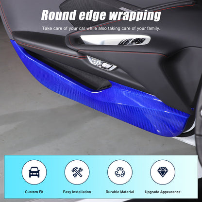 Blue Real Carbon Fiber Interior Door Anti-Kick Panel Trim For Corvette C8 2020+ 12