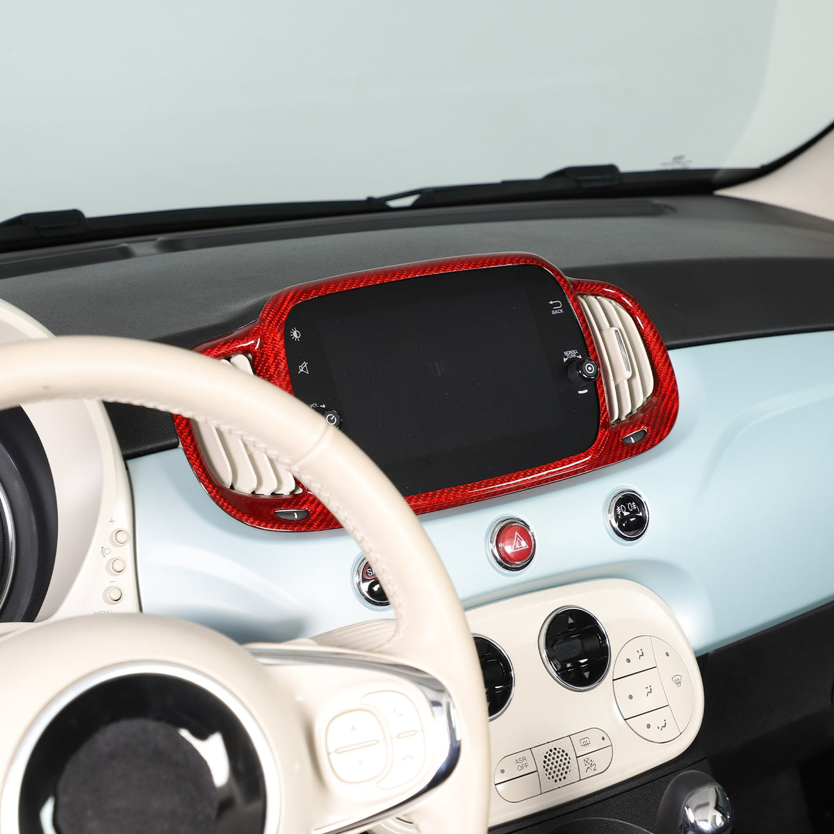 Red Real Carbon Fiber Center Console Air Outlet Trim For Fiat 500 2016+ 22