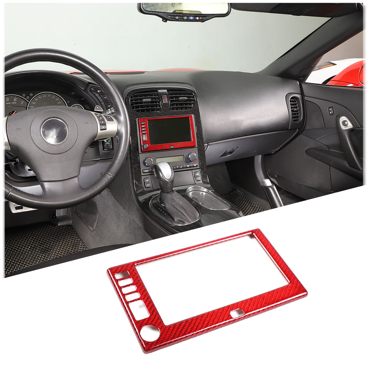 Red Real Carbon Fiber Center Navigation Screen Trim Cover For Corvette C6 05-13 5