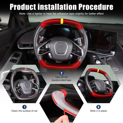 Red Real Carbon Fiber Yellow Top Steering Wheel Cover Trim For Corvette C8 2020+ 21