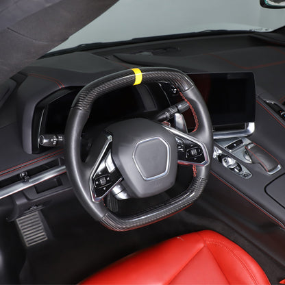 Yellow Top Real Carbon Fiber Steering Wheel Cover Trim For Corvette C8 20+ 15
