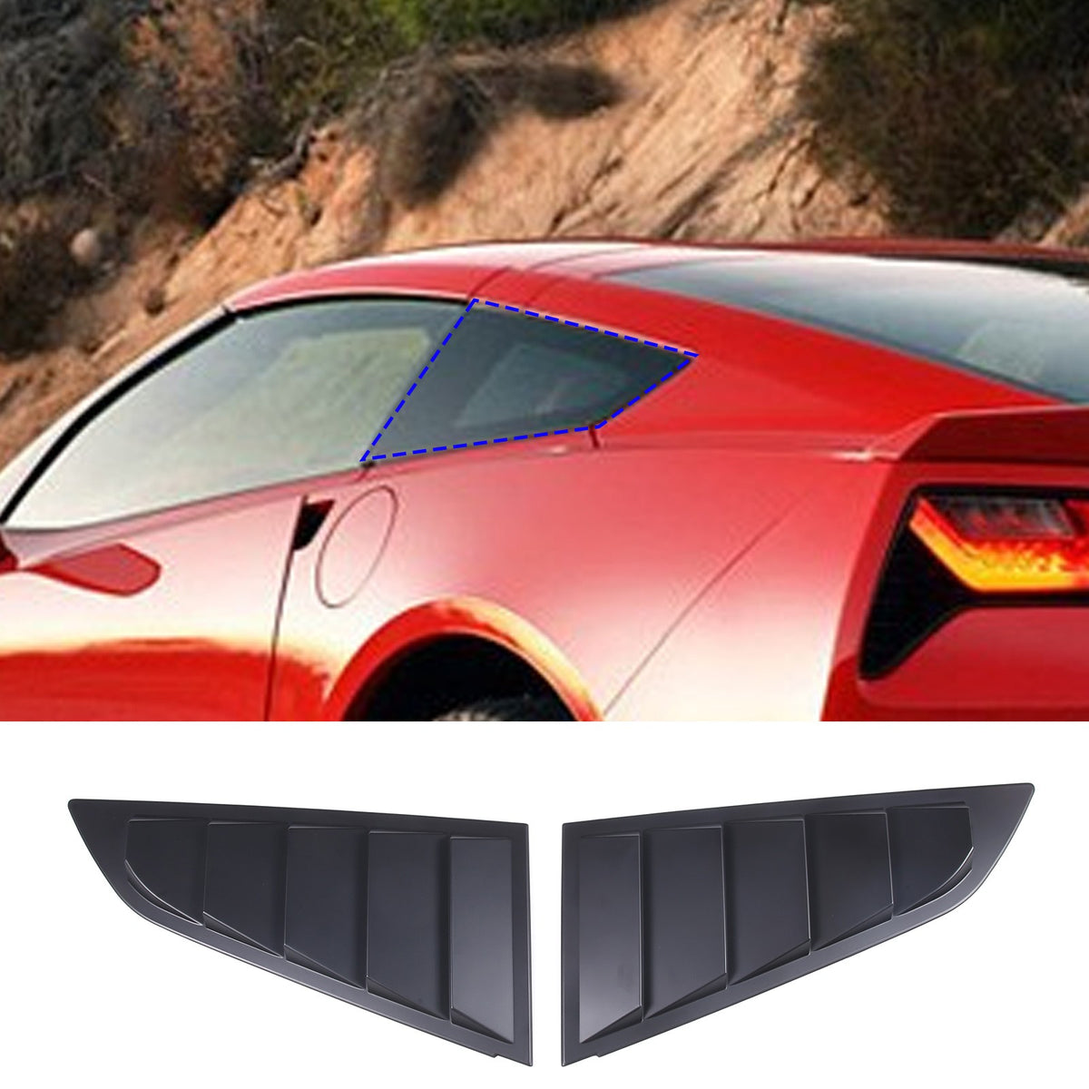 ABS Matte Black Rear Side Window Louver Shutter Trim For Corvette C7 2014-2019 1