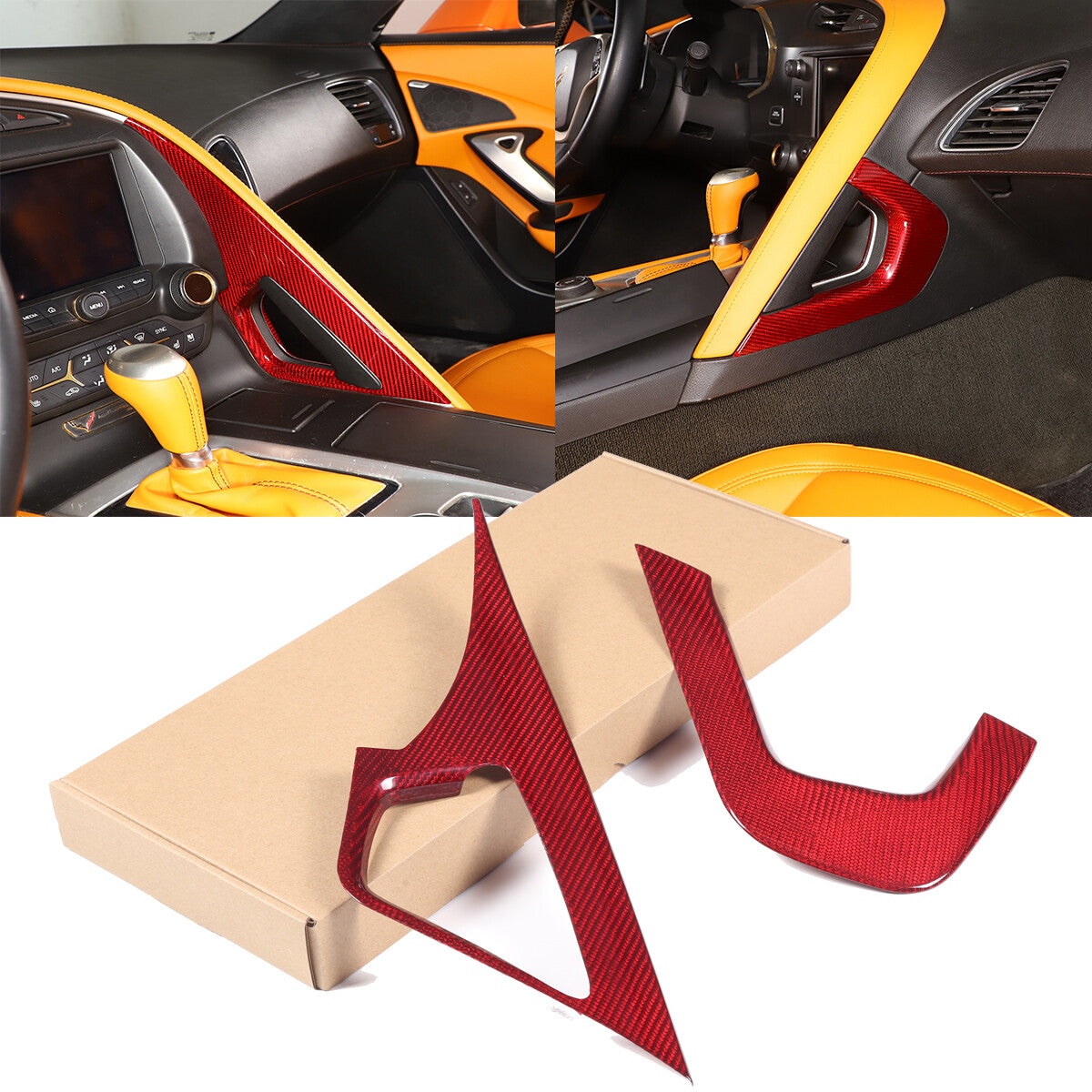 Red Carbon Fiber Co-pilot center Grab Handle Cover Trim For Corvette C7 2014-19 1