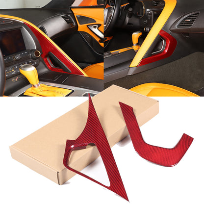 Red Carbon Fiber Co-pilot center Grab Handle Cover Trim For Corvette C7 2014-19 1