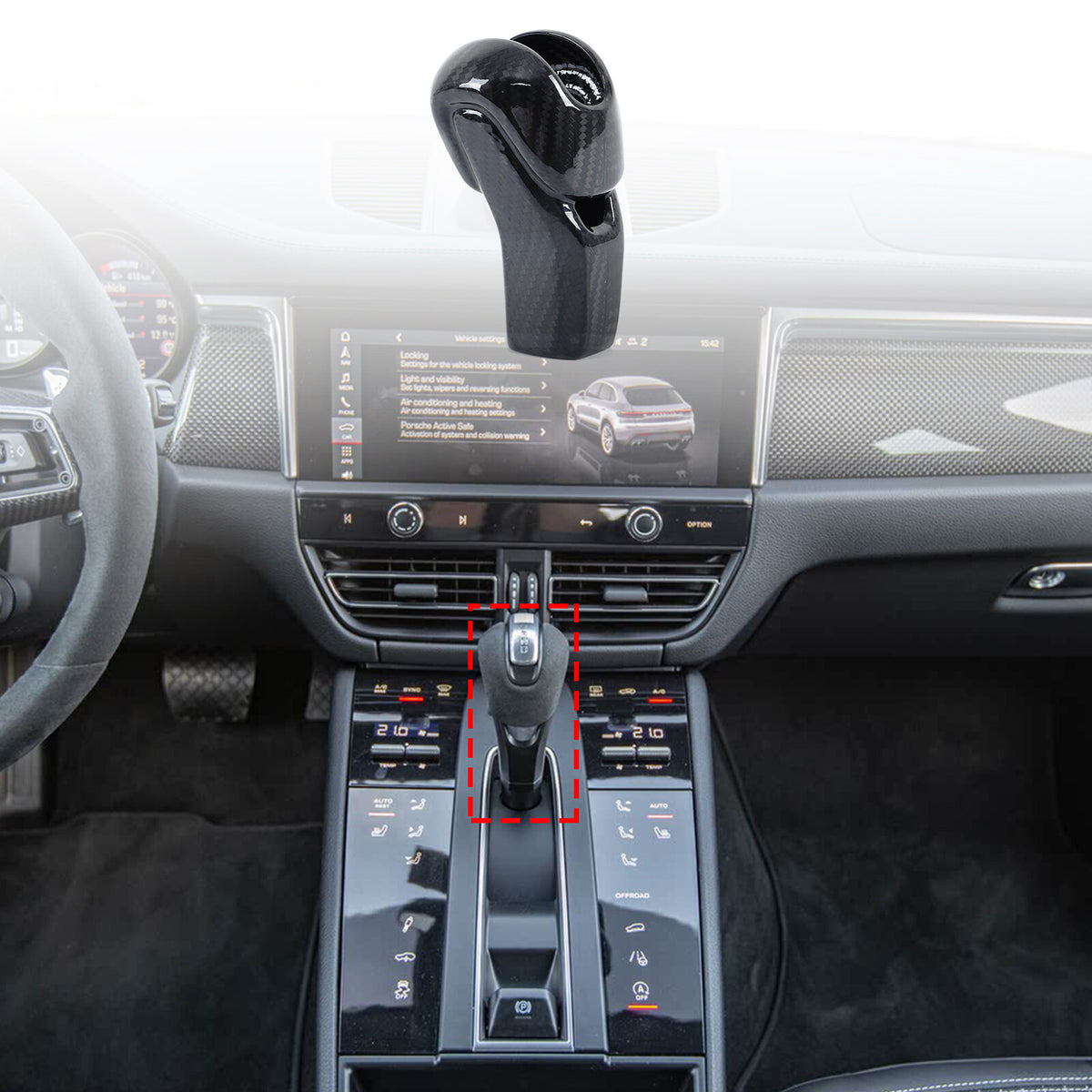 Real Carbon Fiber Center Gear Shift Head Cover Trim For Porsche Macan 2022 5