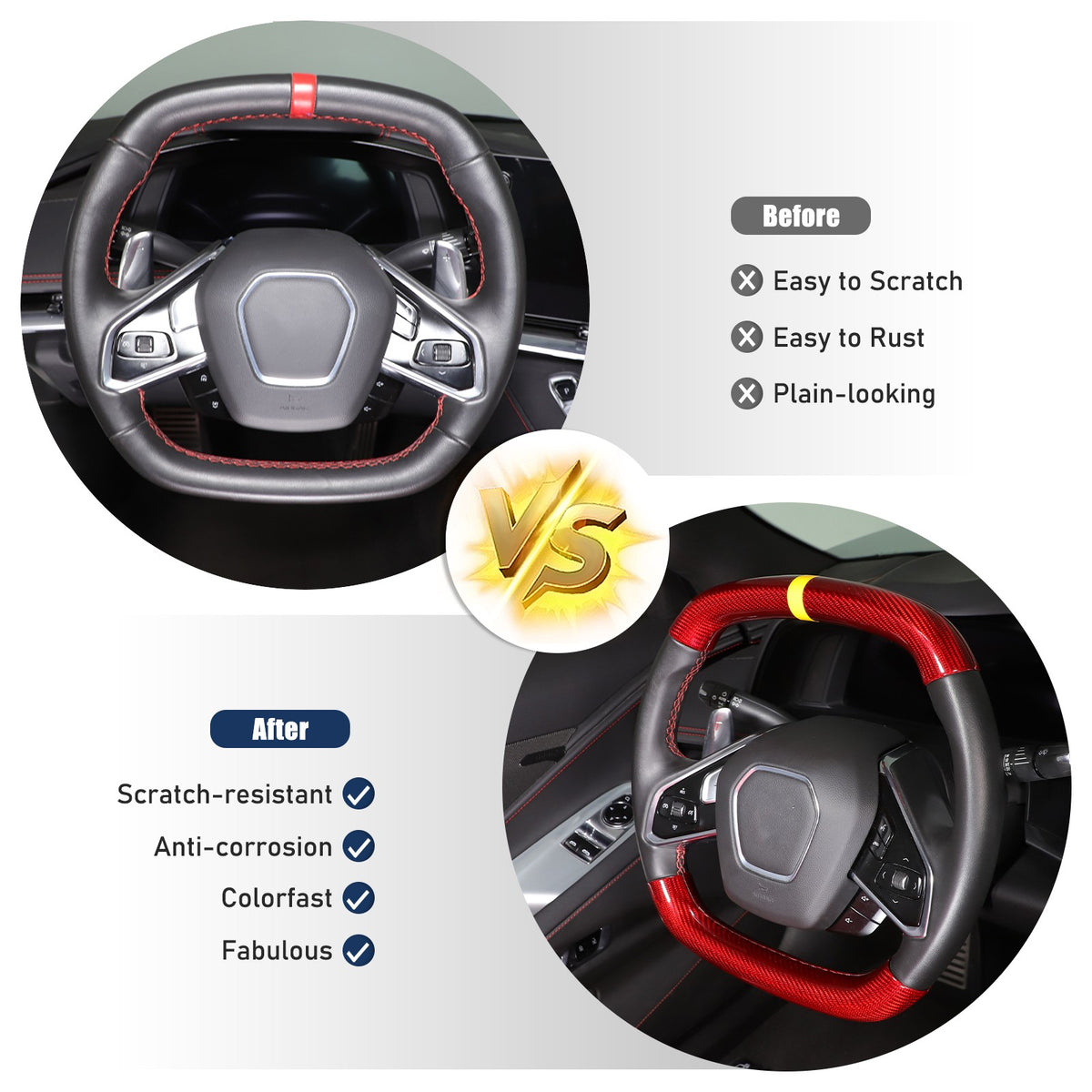 Red Real Carbon Fiber Yellow Top Steering Wheel Cover Trim For Corvette C8 2020+ 20