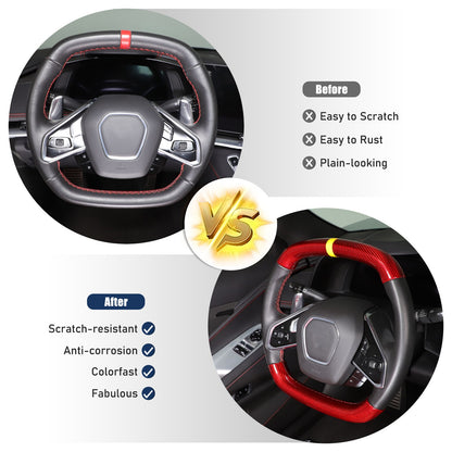 Red Real Carbon Fiber Yellow Top Steering Wheel Cover Trim For Corvette C8 2020+ 20