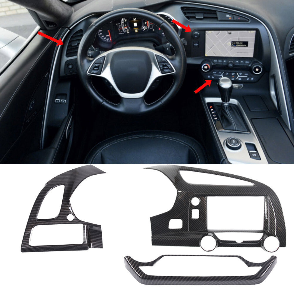 ABS Carbon Interior Center Dashboard AC Air Vent Trim For Corvette C7 2014-19 1
