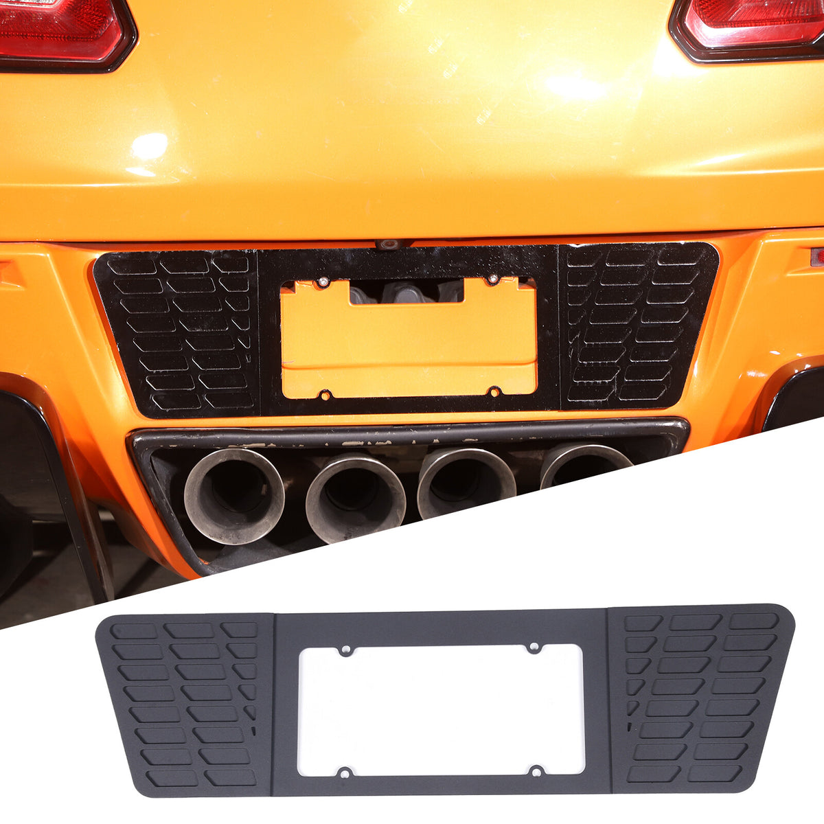 Black Alloy Rear License Plate Filler Panel Fit For Corvette C7 2014-2019 1