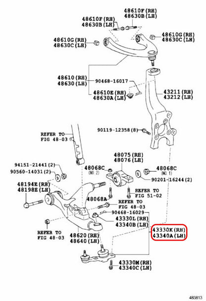 LEXUS Genuine IS GS Front Lower Ball Joints LH & RH 43340-39505, 43330-39625 OEM 3