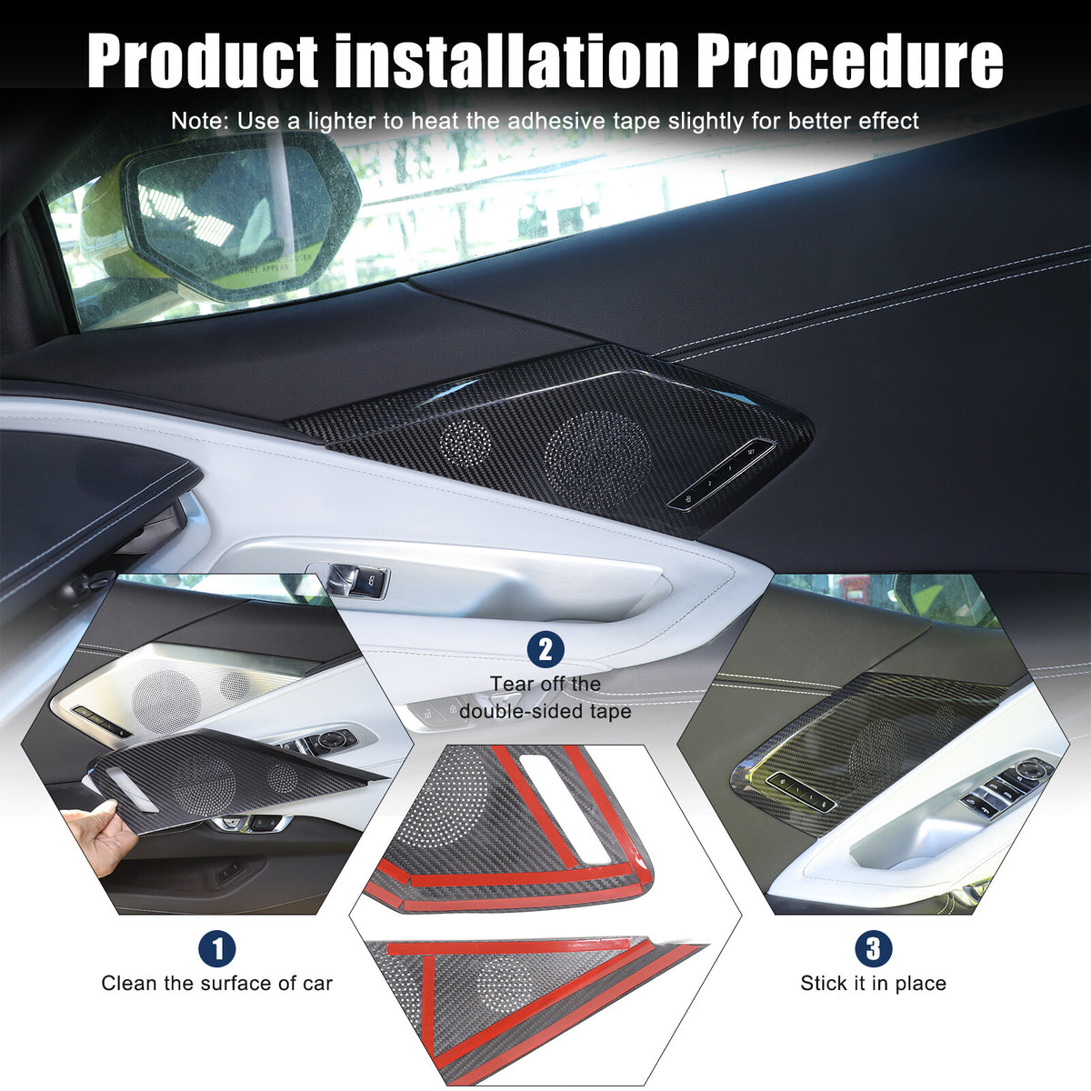Real Carbon Door Speaker Cover Trim For Corvette C8 Z51 Z06 Coupe 2LT 3LT 20+ US 17
