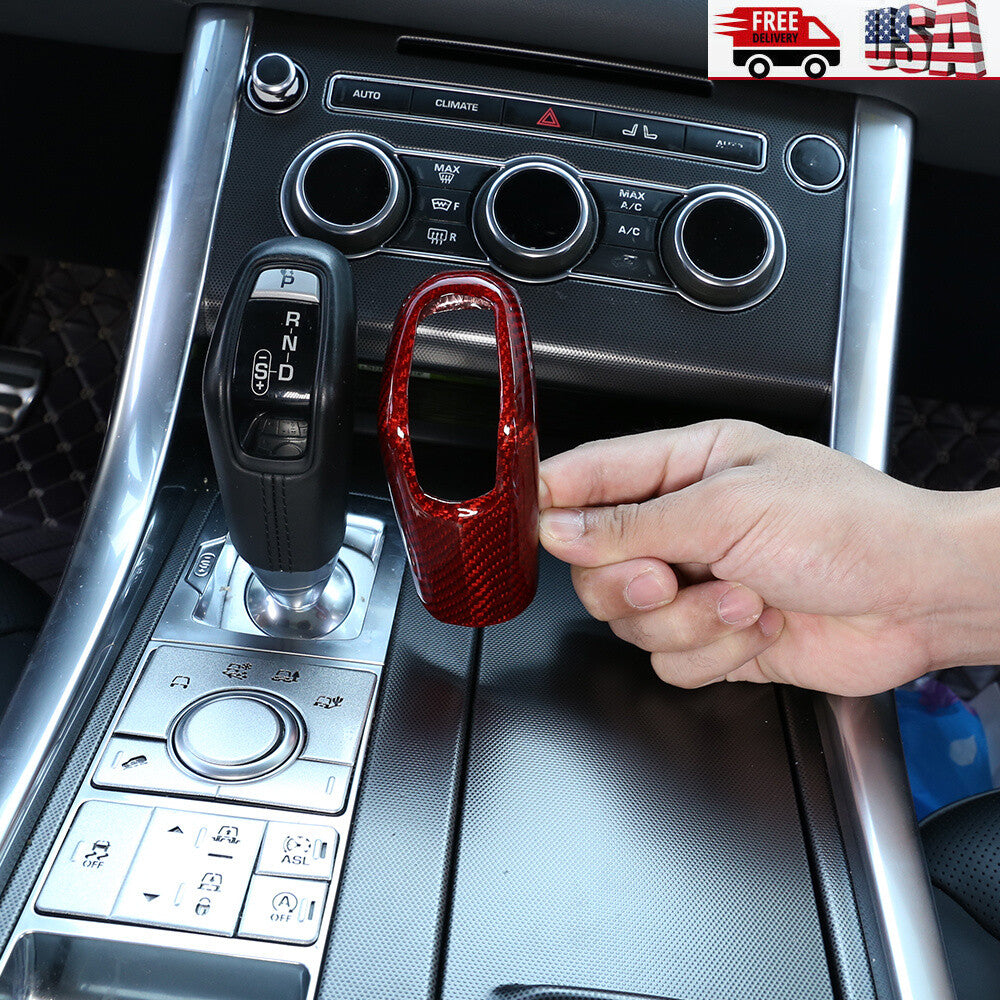 Red Carbon Fiber Gear Shift Knob Cover for LR Range Rover Sport & Jaguar E-PACE 2