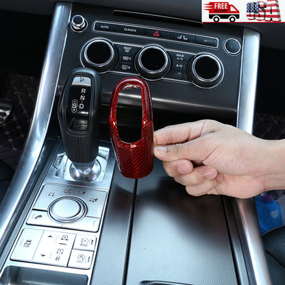 Red Carbon Fiber Gear Shift Knob Cover for LR Range Rover Sport & Jaguar E-PACE 2