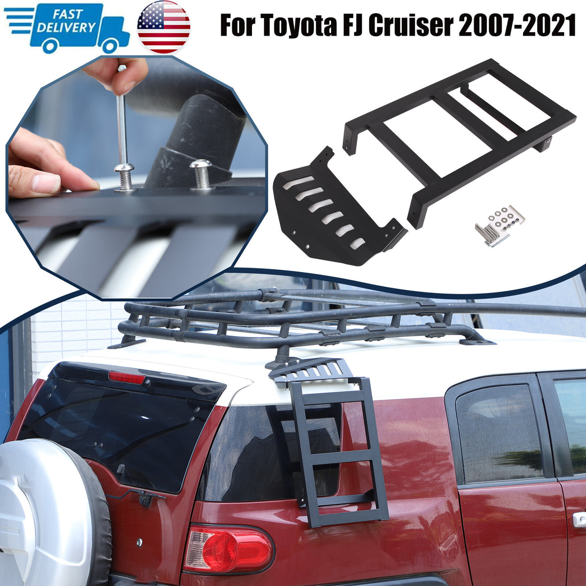 Right Side Window Step Ladder Roof Rack Access for Toyota FJ Cruiser 2007-21 US 1