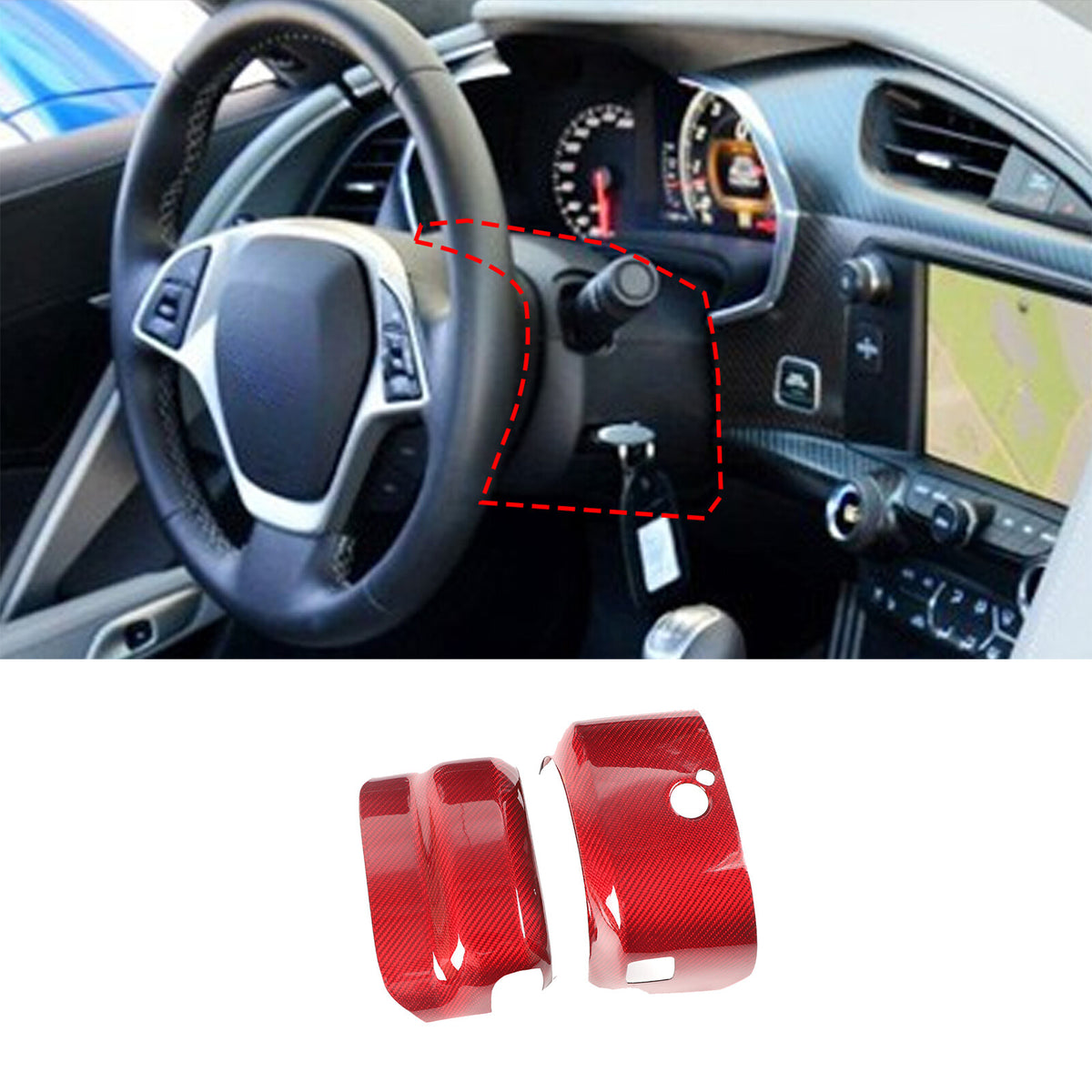Red Real Carbon Fiber Interior Center Full Trim Set Kit For Corvette C7 2014-19 - Variants 1-5 51