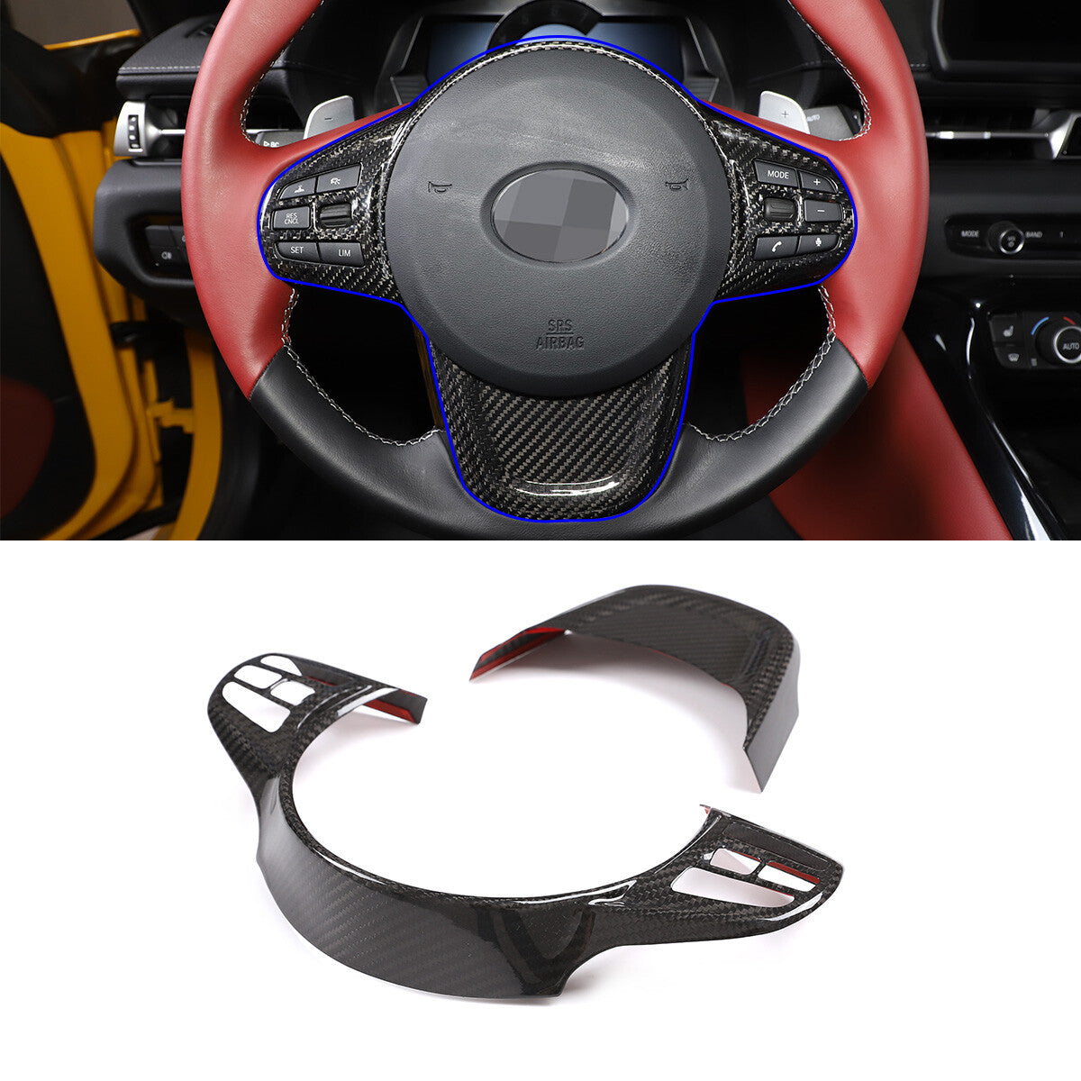 Real Carbon Fiber Interior Steering Wheel Cover Trim for Toyota Supra 2019-24 US 10