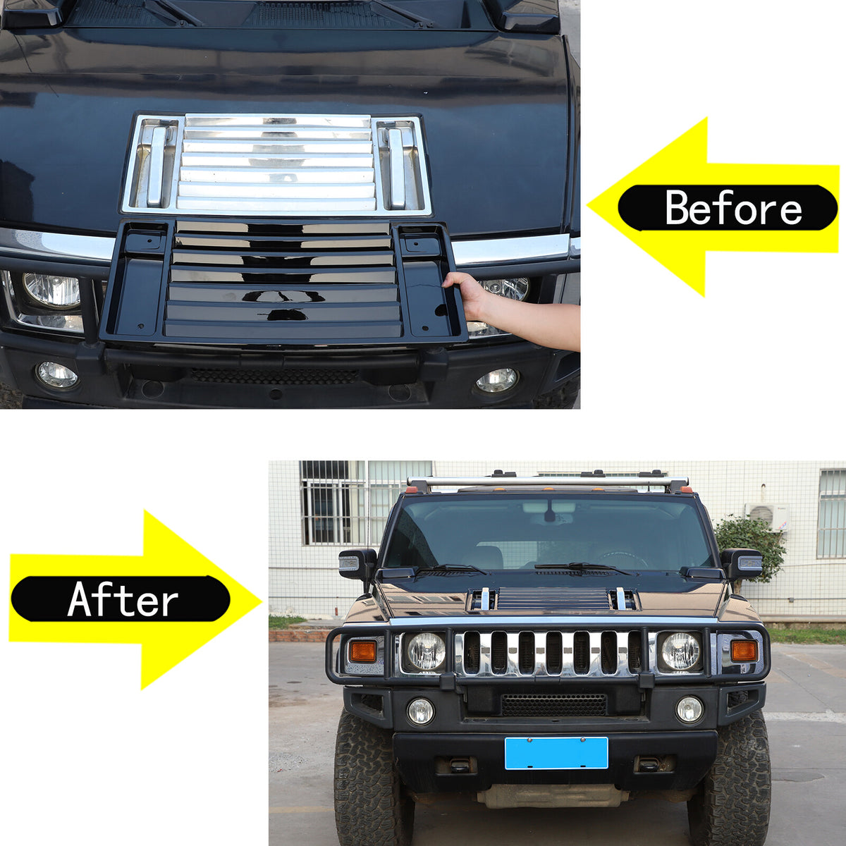 Glossy Piano Black Front Bumper Exterior Trim Cover Set For Hummer H2 2003-2009 - Styles 1-5 67