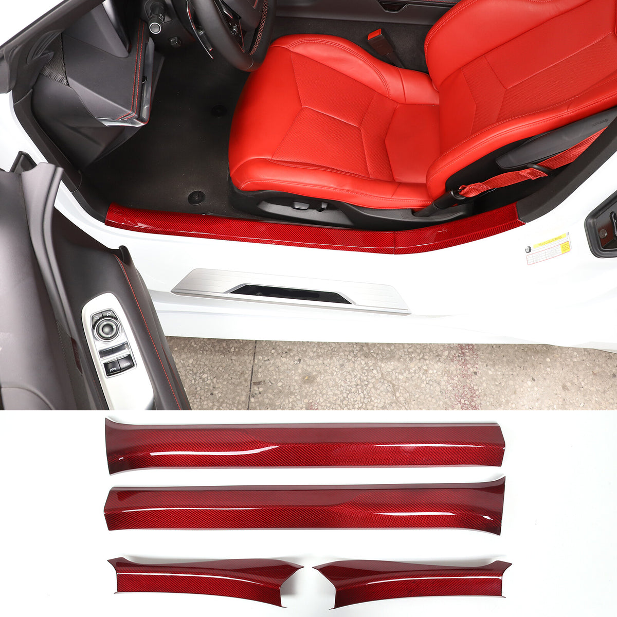 Red Real Carbon Fiber Full Interior Set Decor Trim Kit for Corvette C8 20-25 - Styles 21-25 7