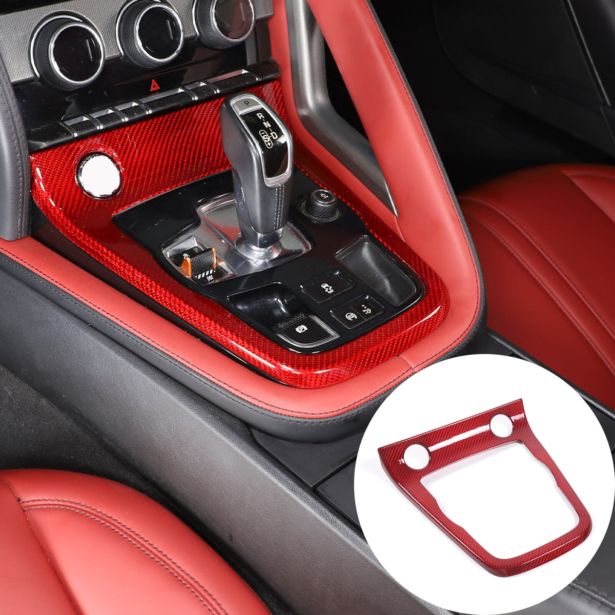 Red Carbon fiber Center Gear Shift Panel Trim Frame for Jaguar F-type 2013-22 1