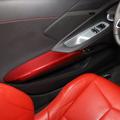 Red Real Carbon Fiber Door Armrest Panel Trim For Corvette C8 Convertible Coupe 2