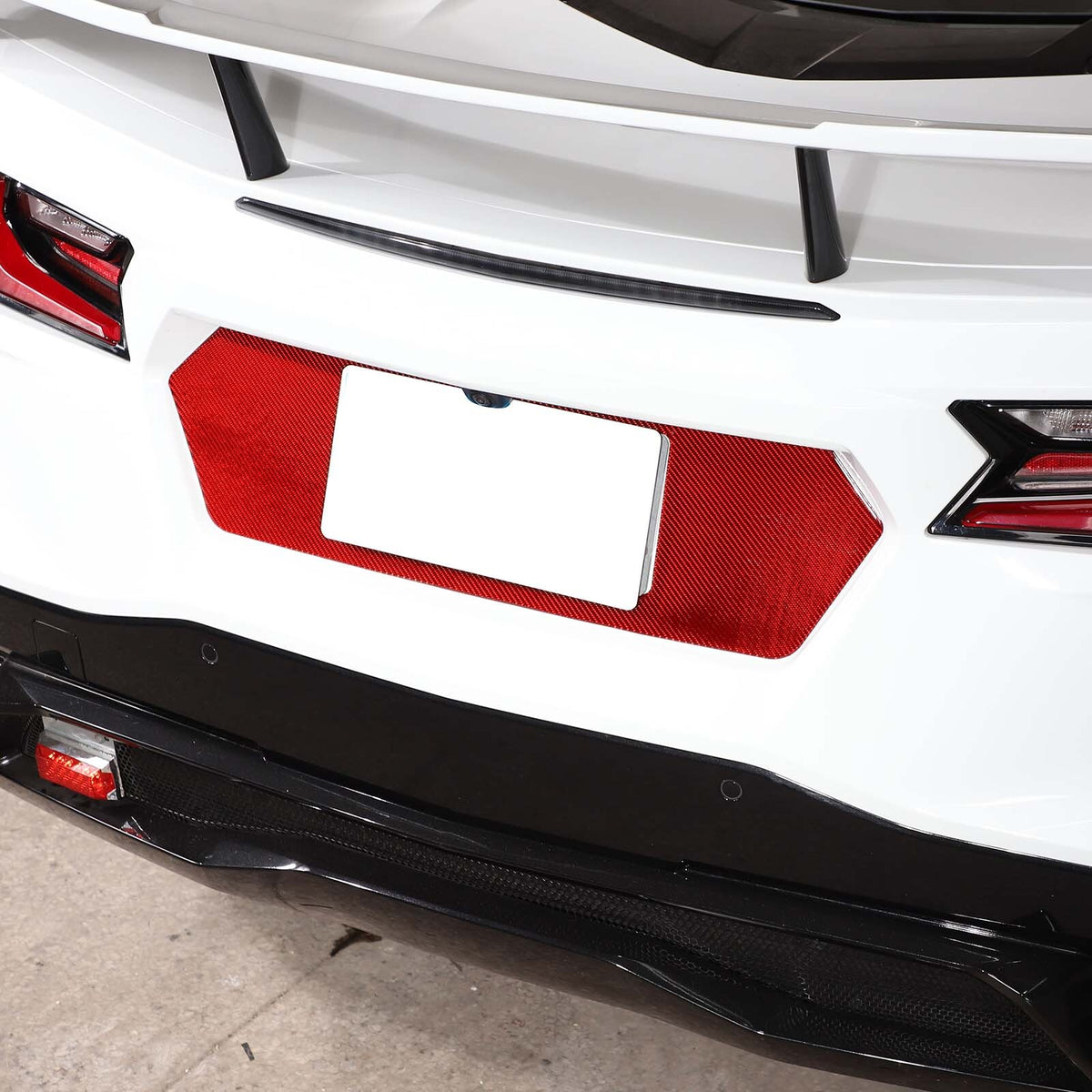 Red Carbon Fiber Rear End License Plate Panel Sticker For Corvette C8 2020-2026 5