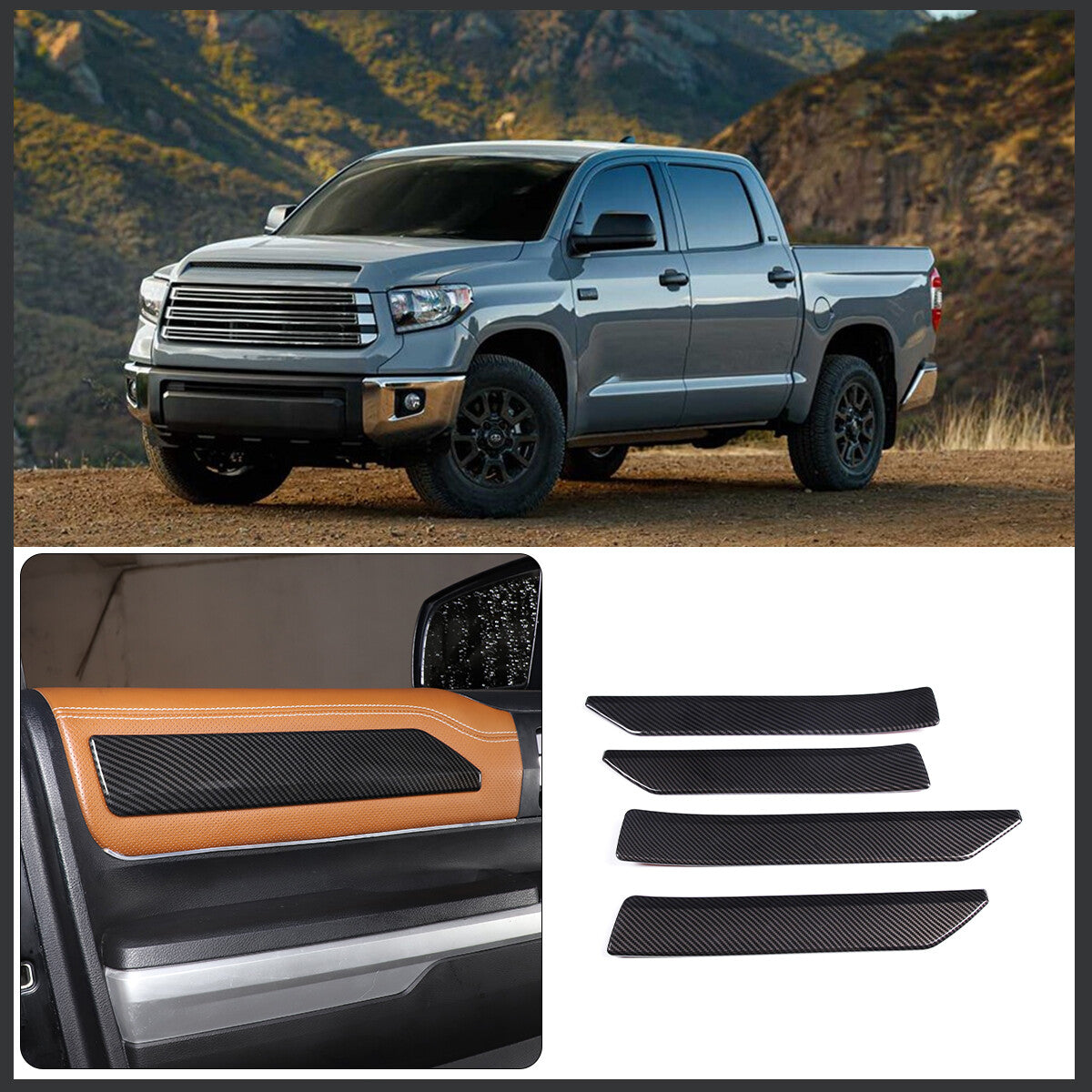ABS Carbon Fiber 4-Door Panel Trim Cover for 2014-2021 Toyota Tun-dra 3