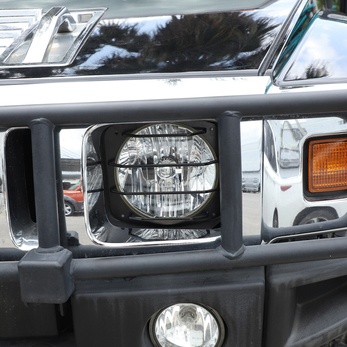 Black Steel Front Bumper Headlight Fog Light Trim For Hummer H2 2003-2009 8