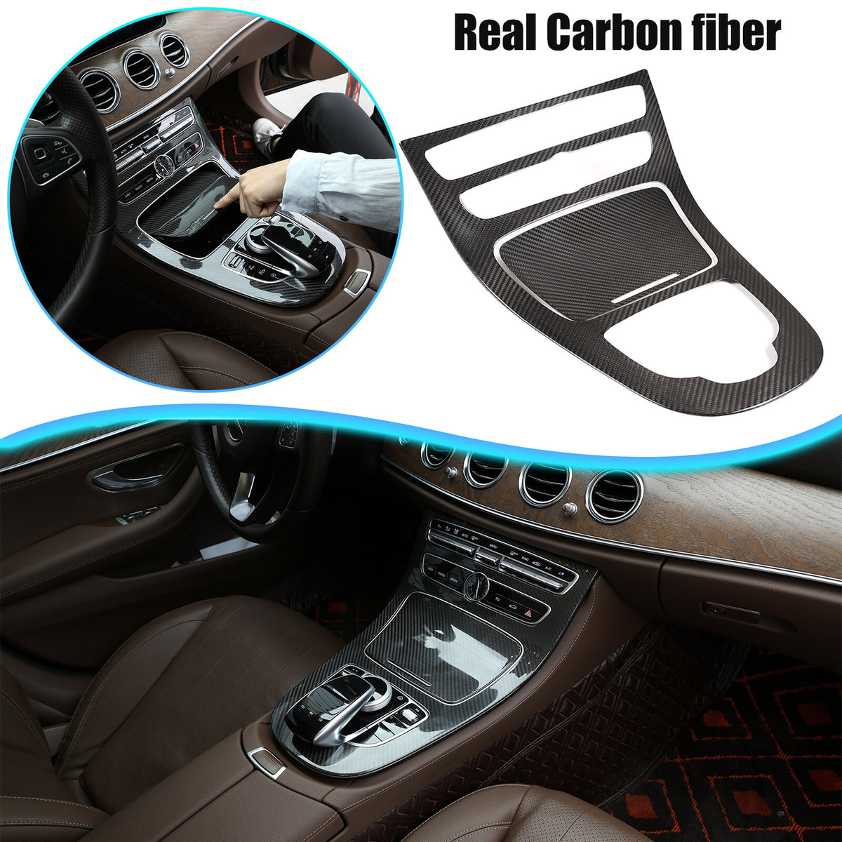 Real Carbon Fiber Center Gear Shift Panel Trim For Benz E-Class W213 2016-18 1