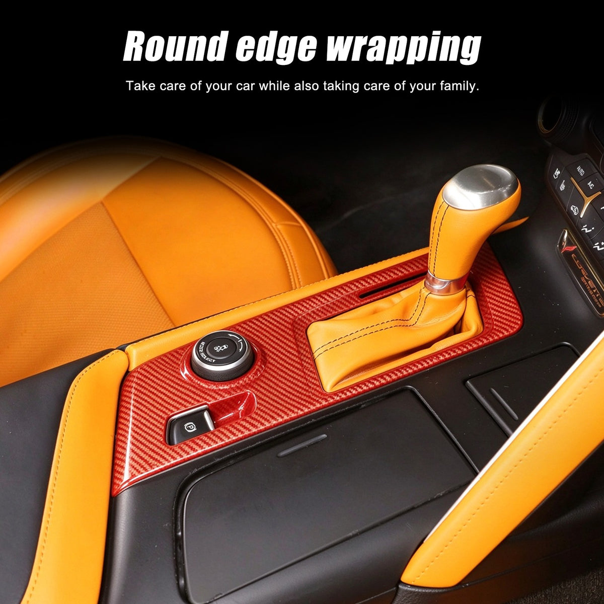 Red Real Carbon Fiber Gear Shift Trim Cover For Corvette C7 2014-2019 13