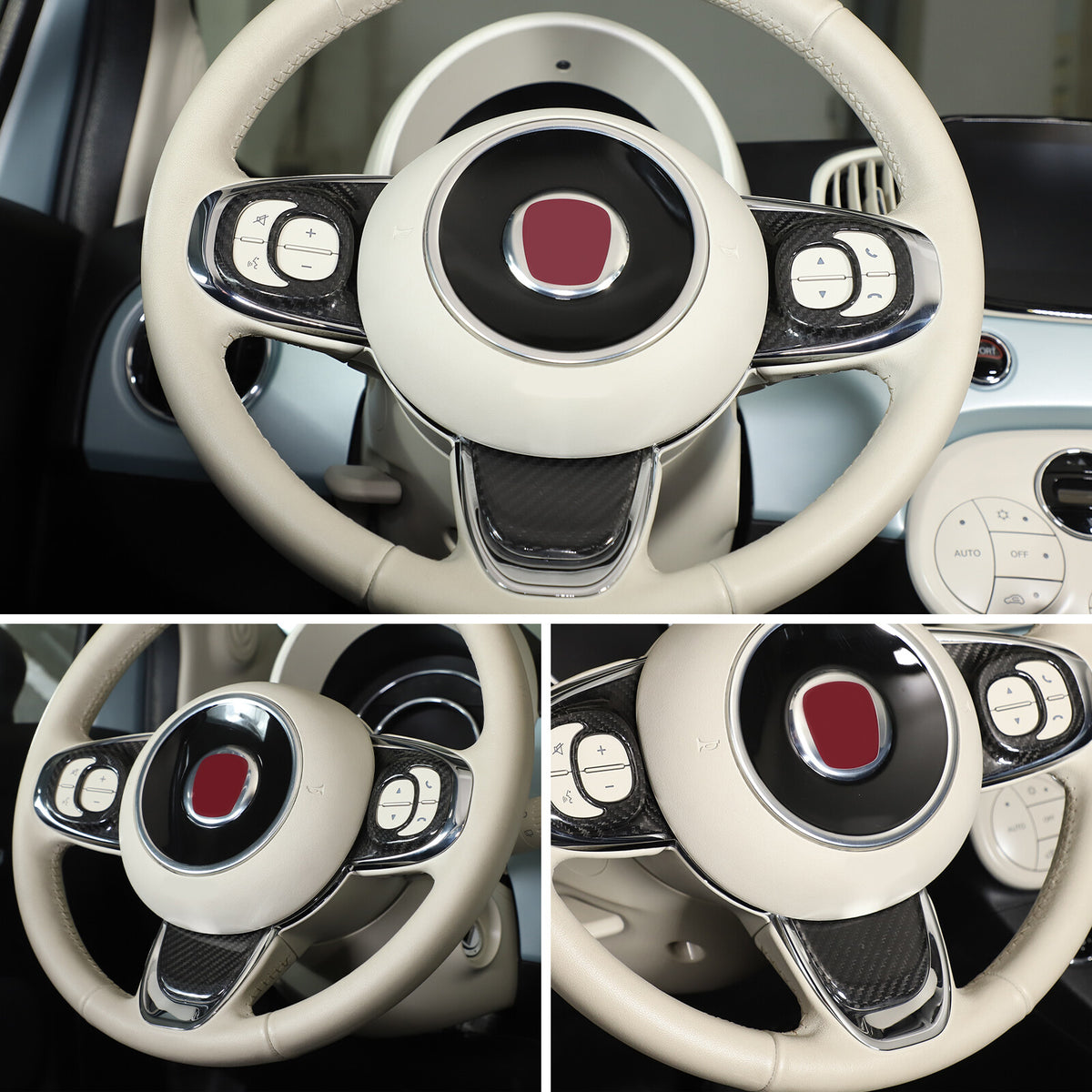 Real Carbon Fiber Steering Wheel Button Trim For Fiat 500 Abarth 595 695 2021-23 2